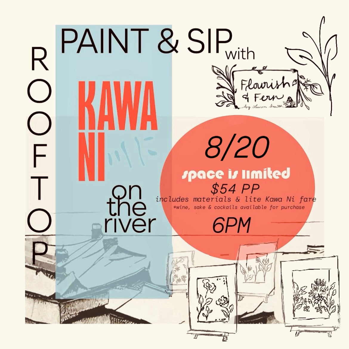 WED Aug 20 | Rooftop Paint + Sip | @ Kawa Ni - WESTPORT