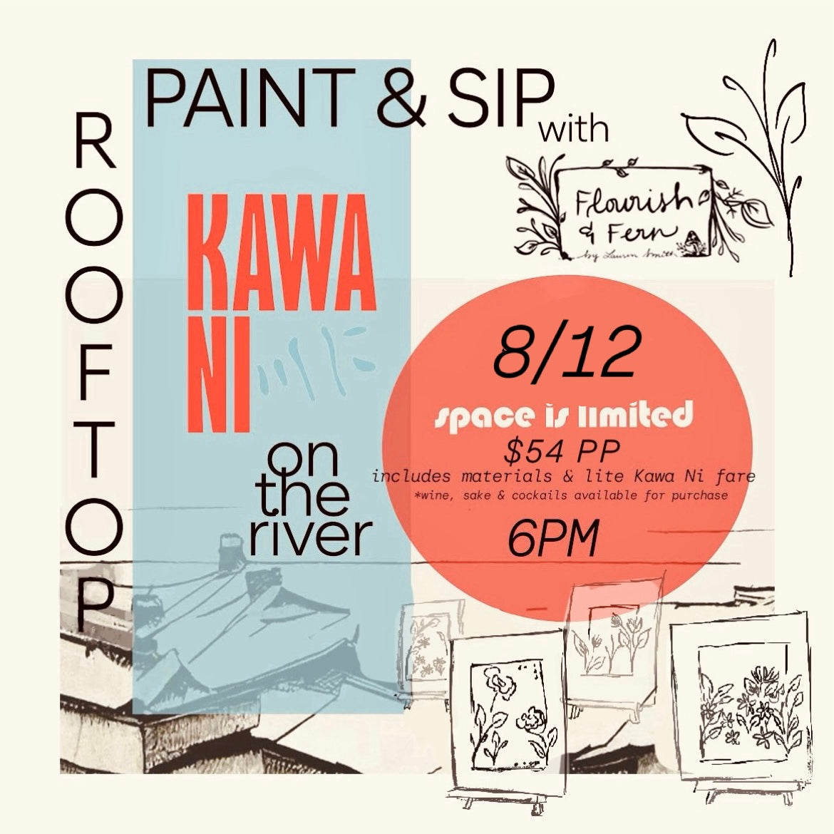 TUES Aug 12 | Rooftop Paint + Sip | @ Kawa Ni - WESTPORT