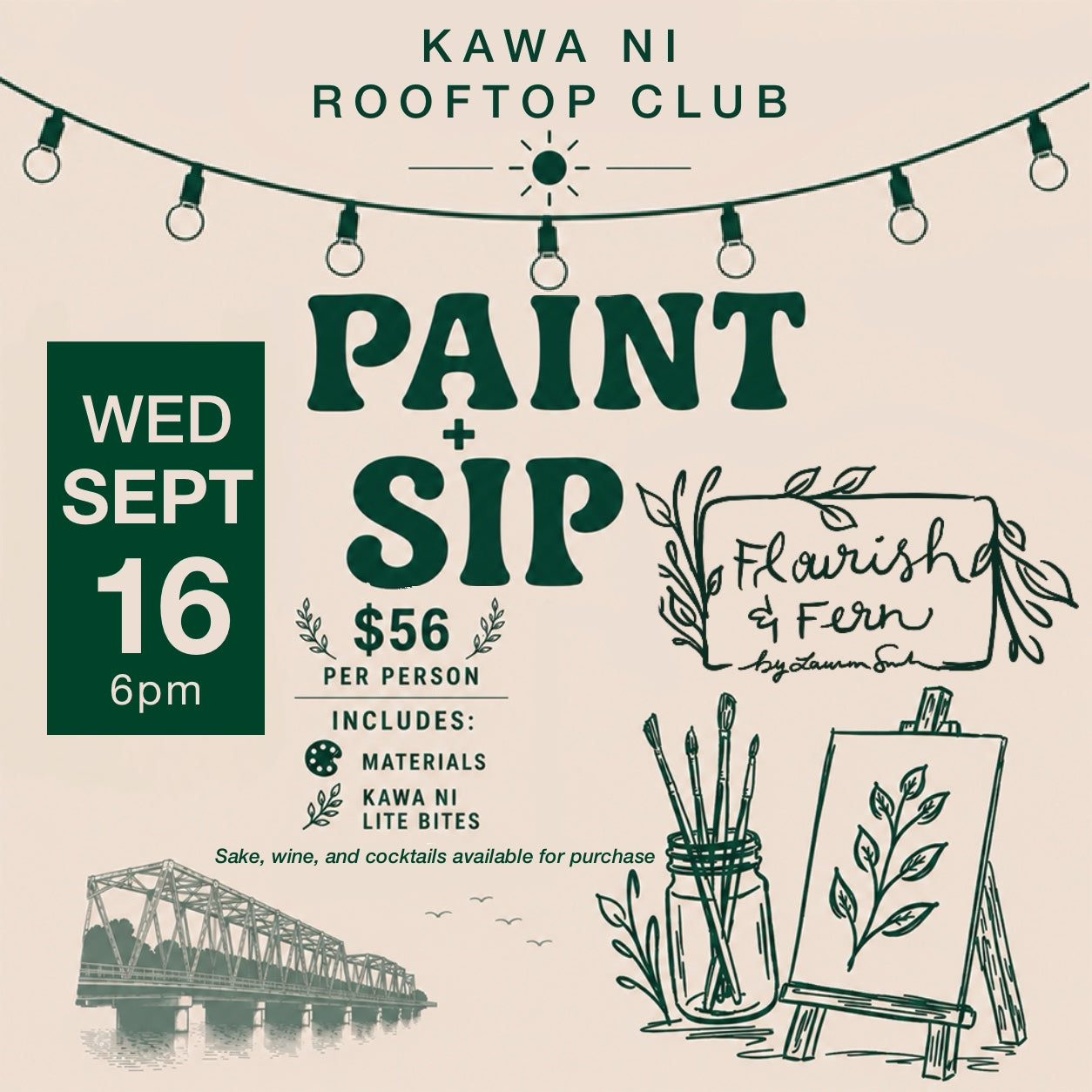 Rooftop Paint + Sip Series | Sept 16 + Sept 30 @ Kawa Ni - WESTPORT (6pm)