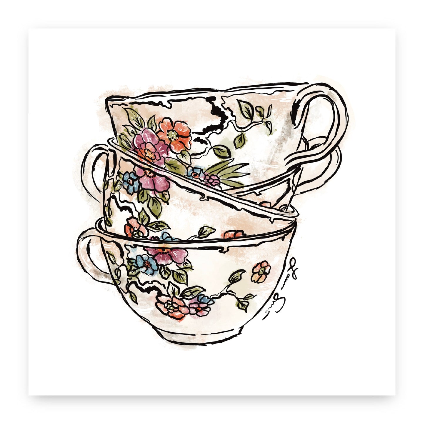 Tre Tazze Teacup Stack Art Print
