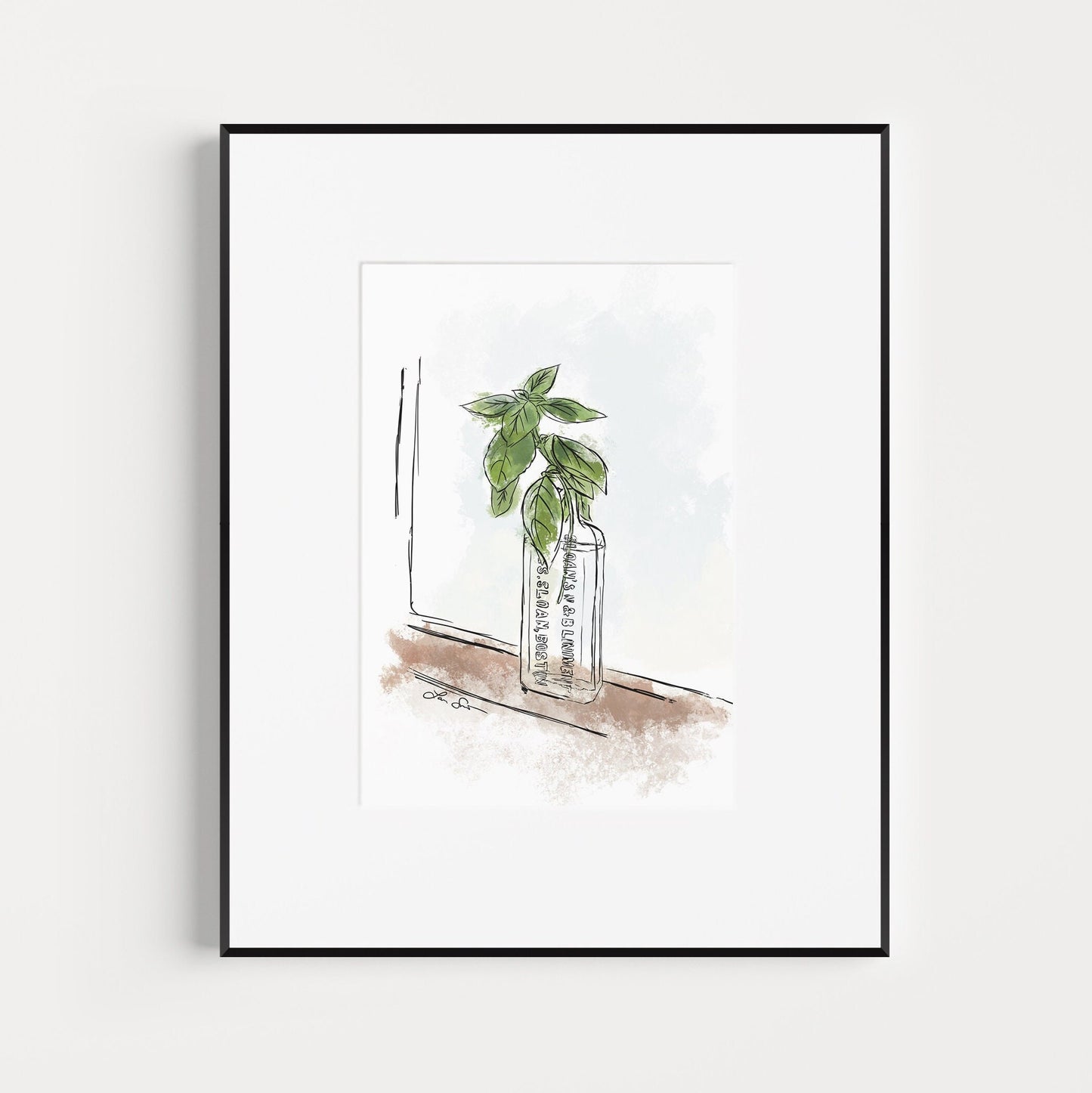 Windowsill Basil Art Print