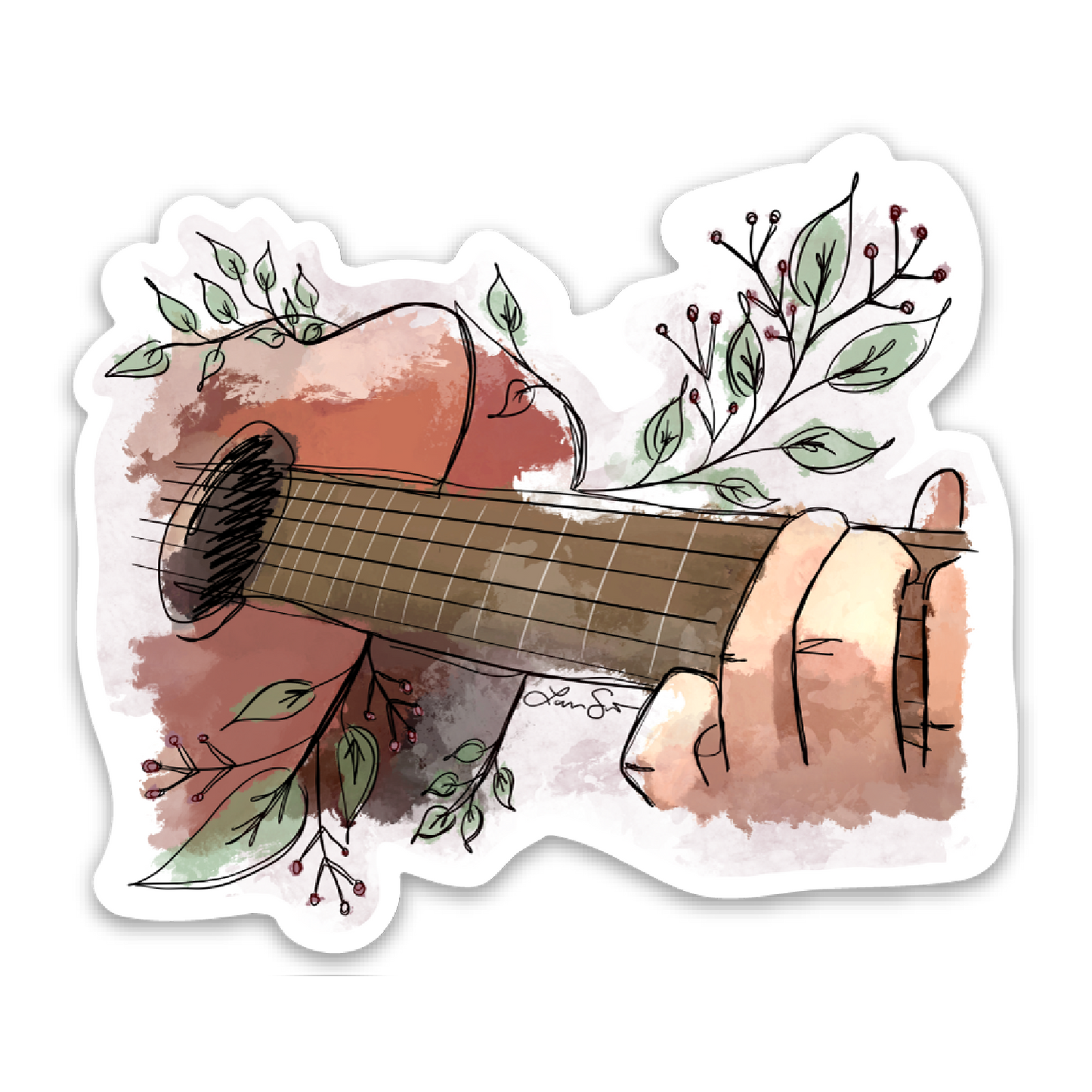 Music Is Better Than Words - Floral Guitar Sticker