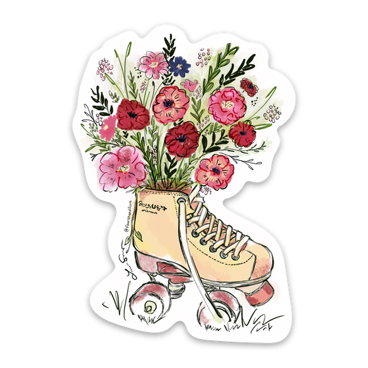Retro Roller Skate Florals Sticker