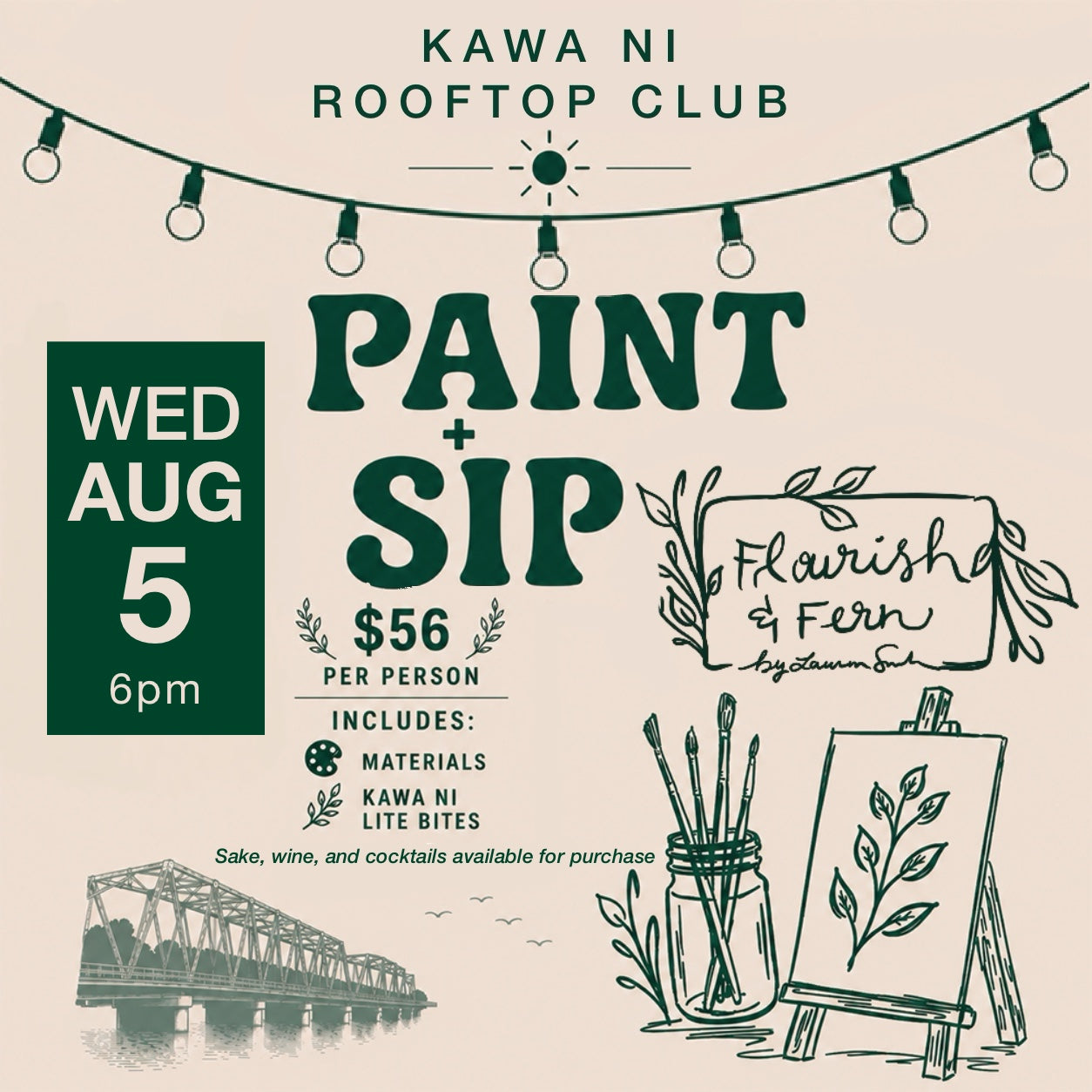 WED Aug 5 | Rooftop Paint + Sip | @ Kawa Ni - WESTPORT (6pm)