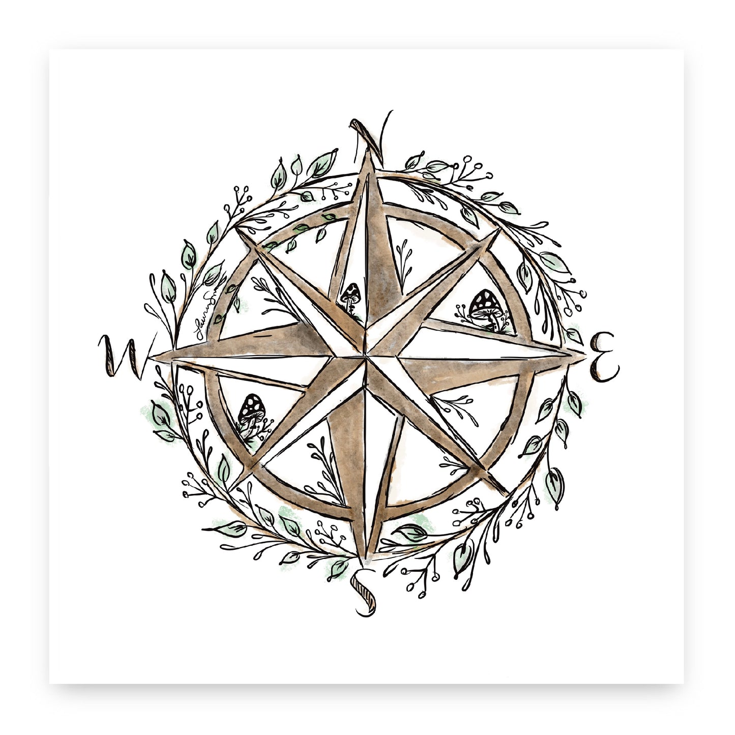 Floral Compass Rose Art Print