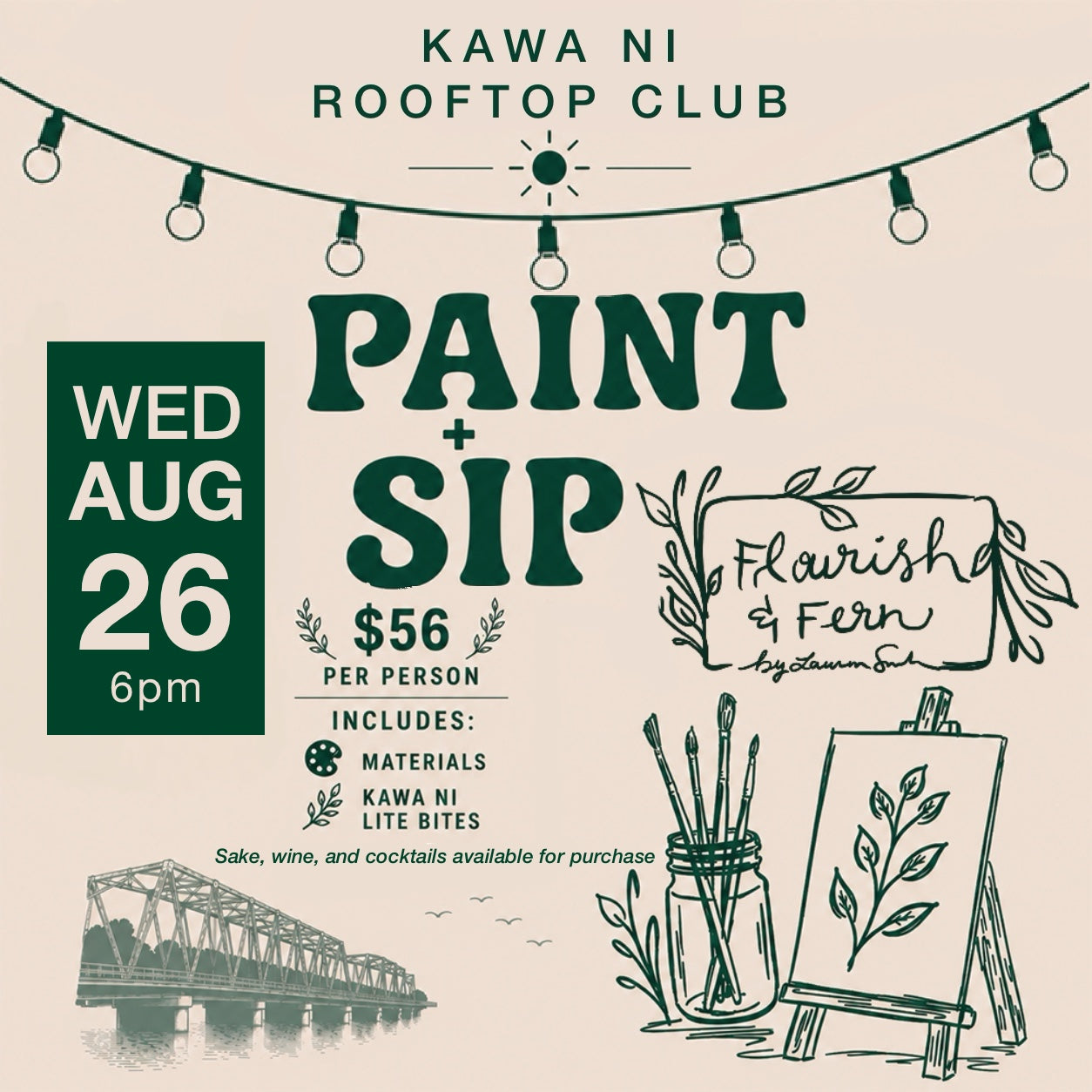 WED Aug 26 | Rooftop Paint + Sip | @ Kawa Ni - WESTPORT (6pm)
