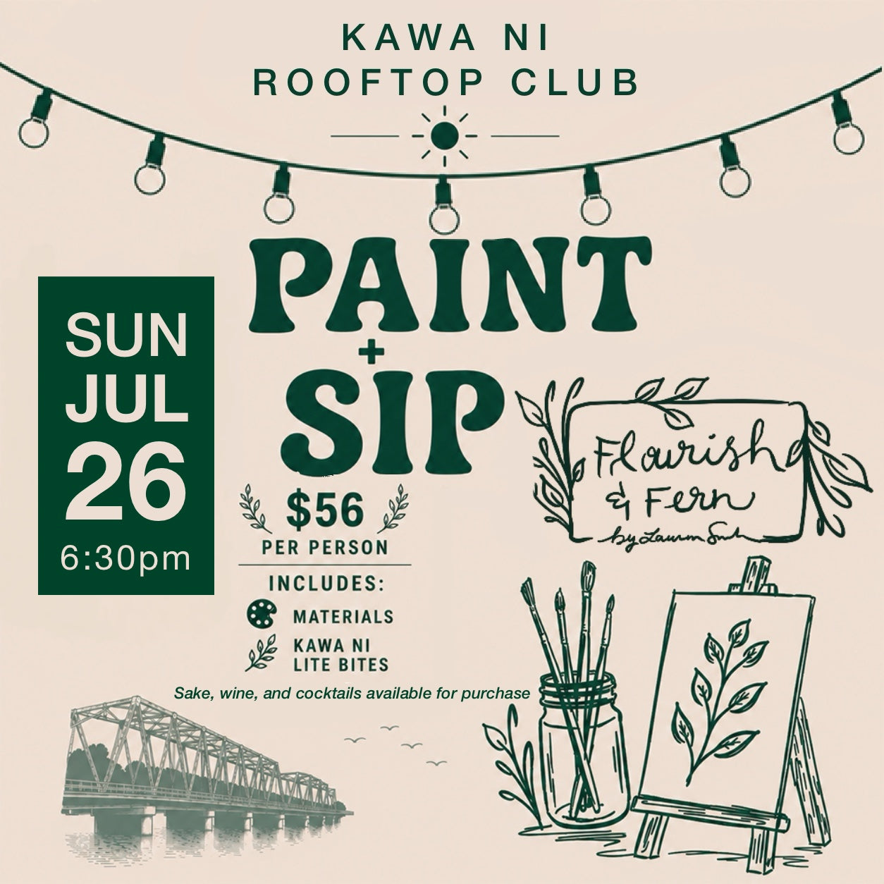 SUN Jul 26 | Rooftop Paint + Sip | @ Kawa Ni - WESTPORT (6:30pm)