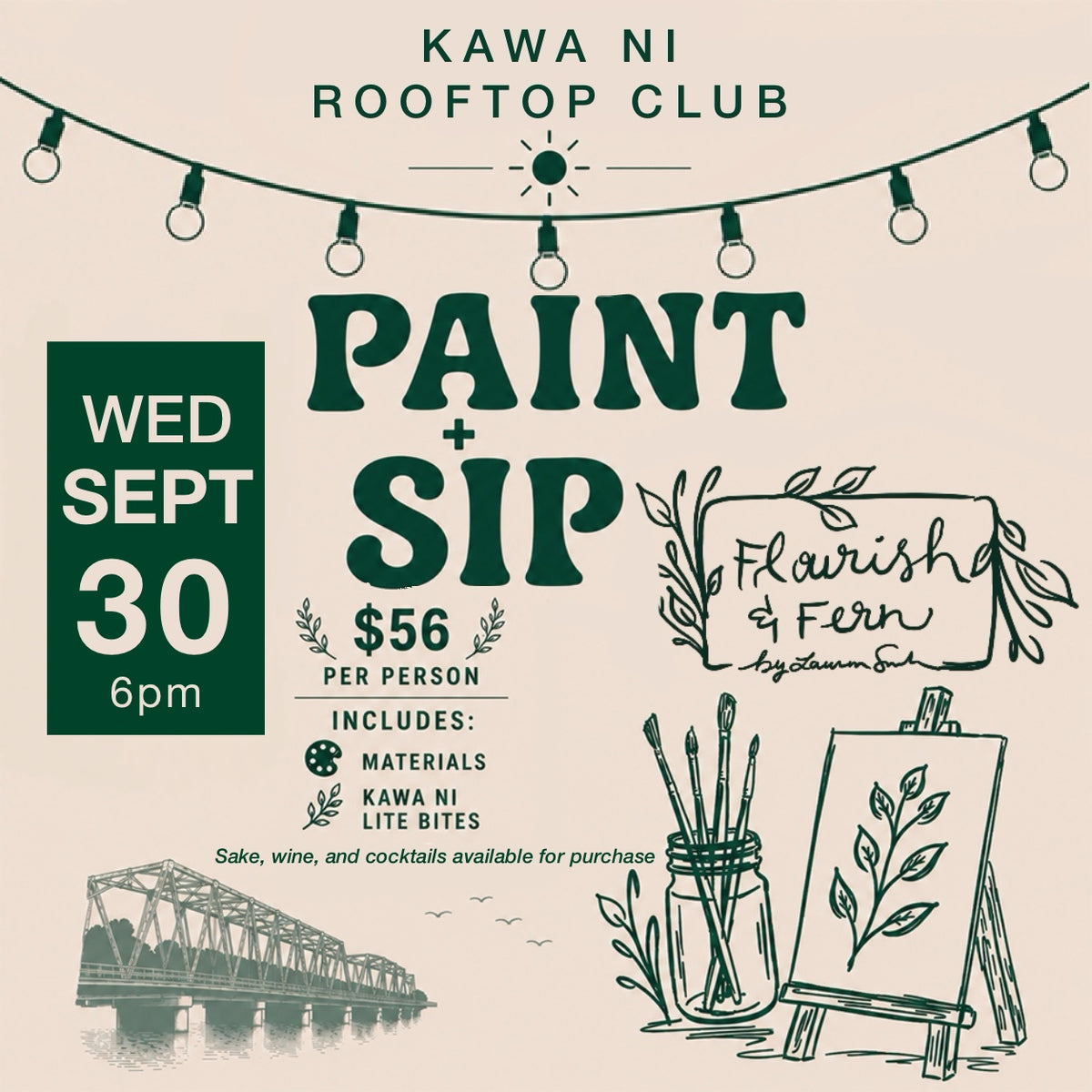 Rooftop Paint + Sip Series | Sept 16 + Sept 30 @ Kawa Ni - WESTPORT (6pm)