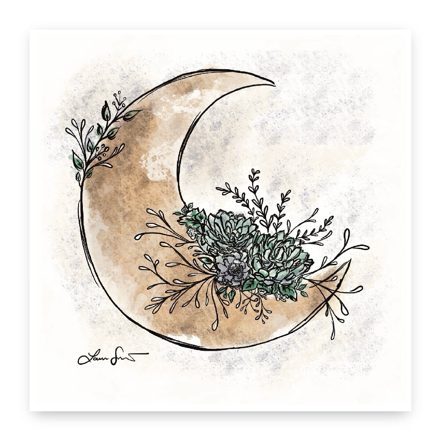Moon Florals Art Print