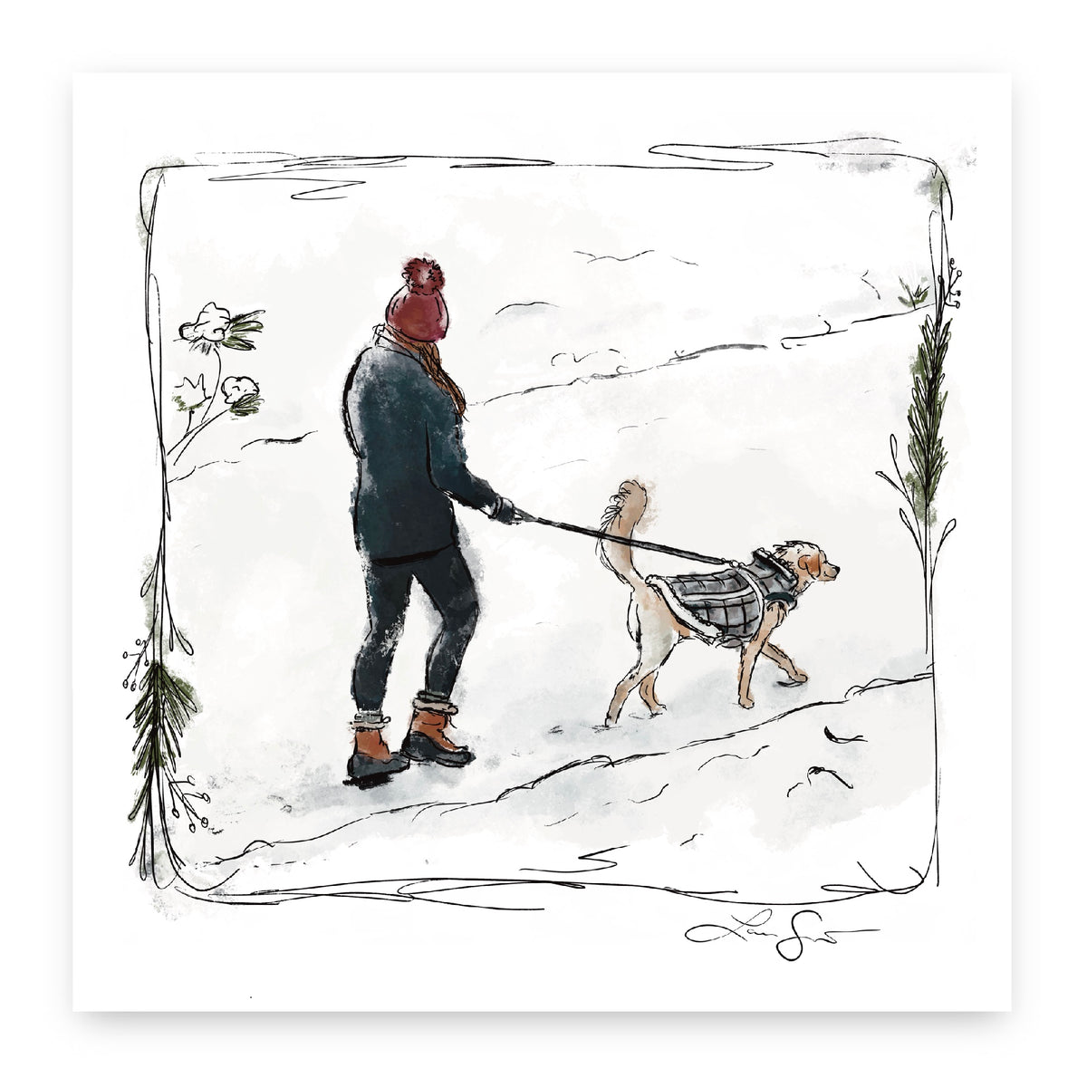 Winter Dog Walk Art Print