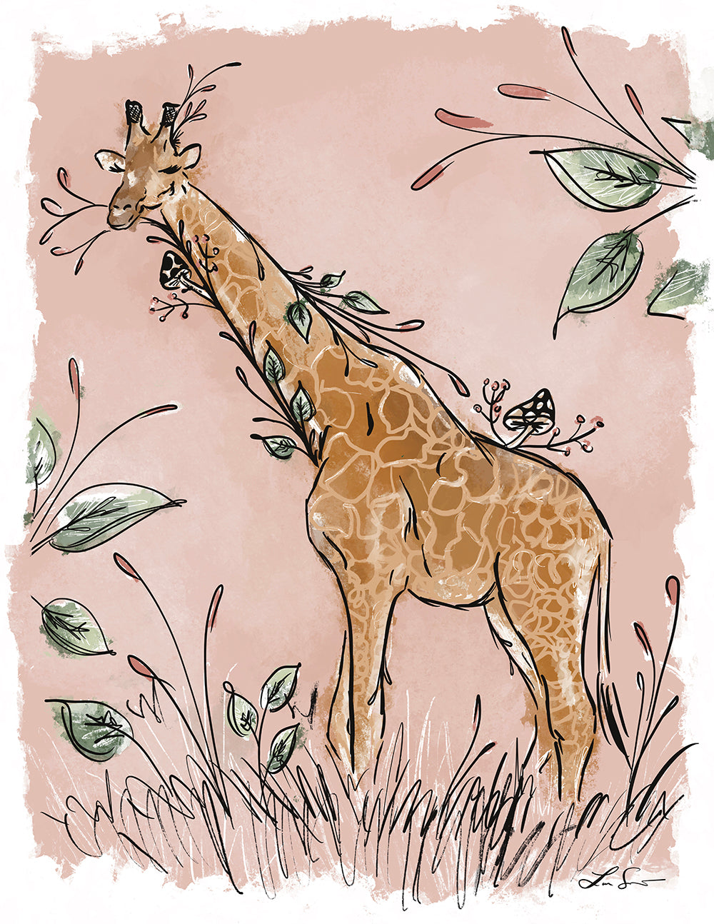 Floral Giraffe Art Print | Safari Series