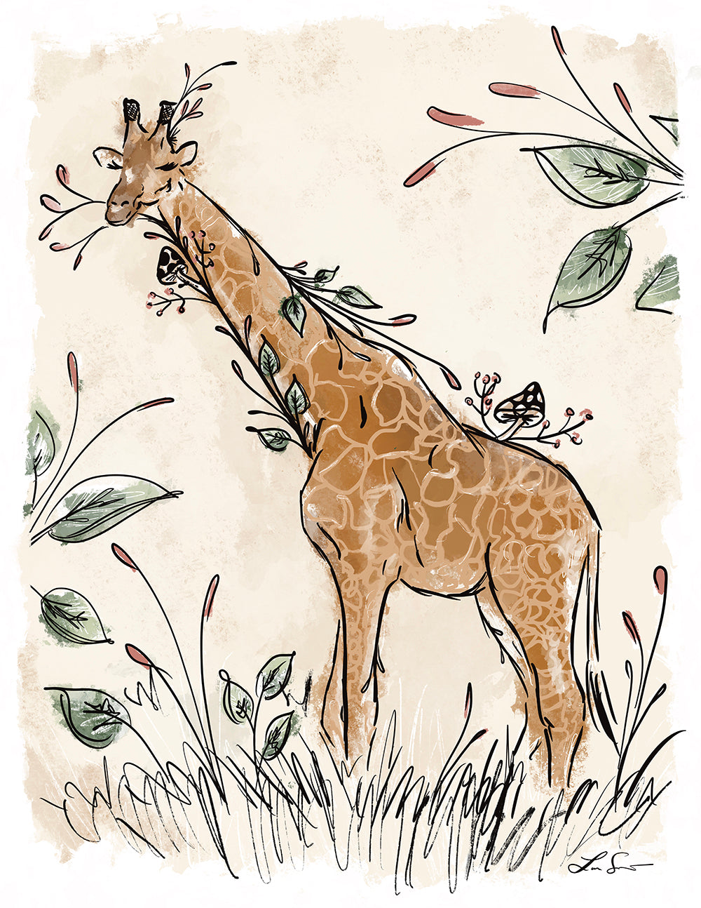 Floral Giraffe Art Print | Safari Series