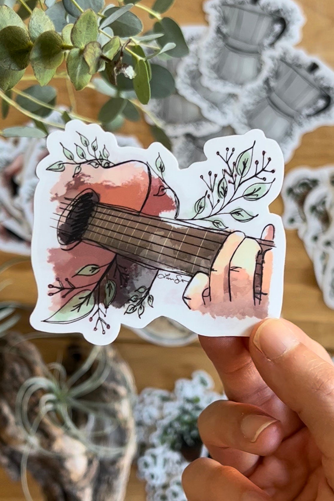 Music Is Better Than Words - Floral Guitar Sticker
