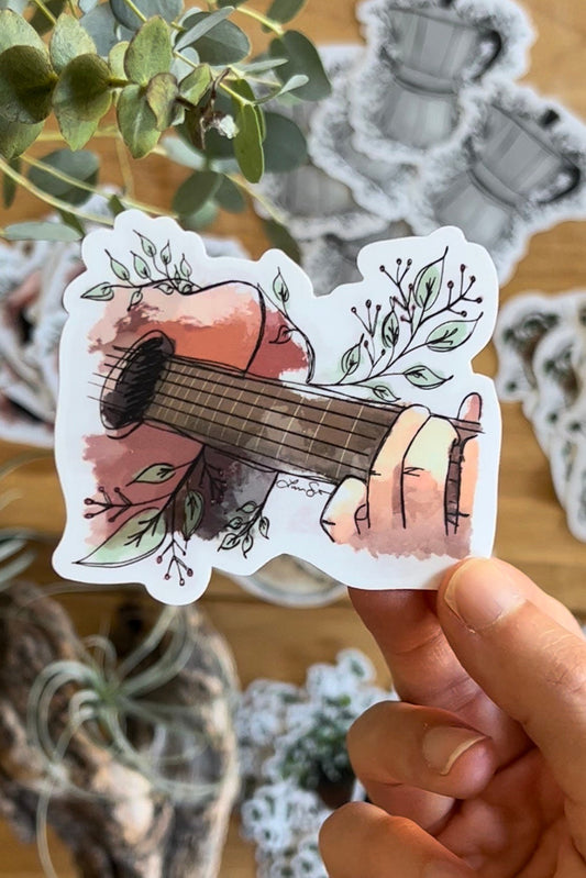 Music Is Better Than Words - Floral Guitar | Vinyl Sticker