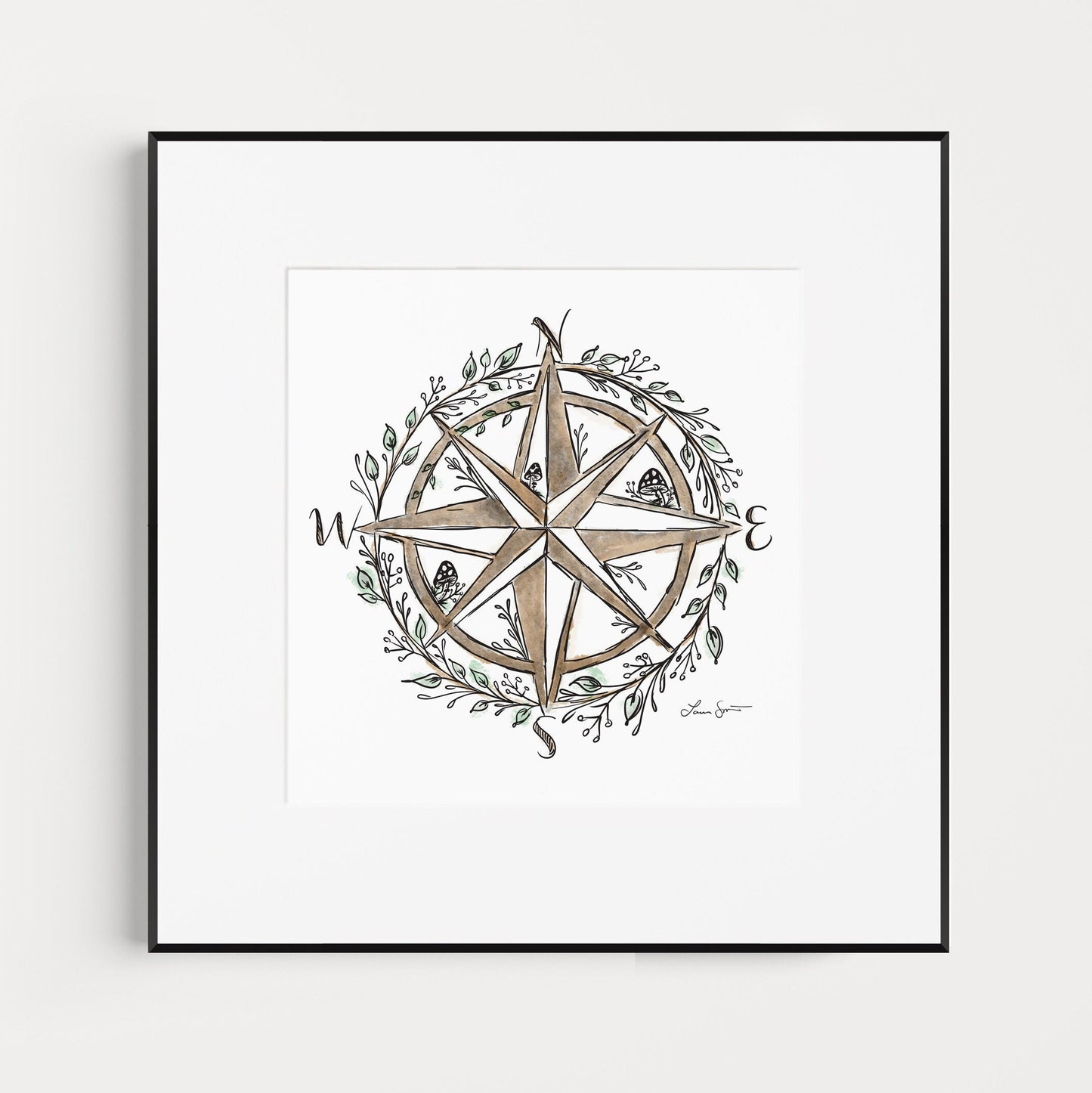 Floral Compass Rose Art Print
